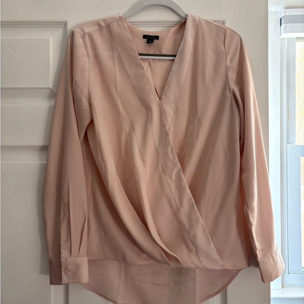 Ann Taylor Pink Long Sleeve Wrap Blouse